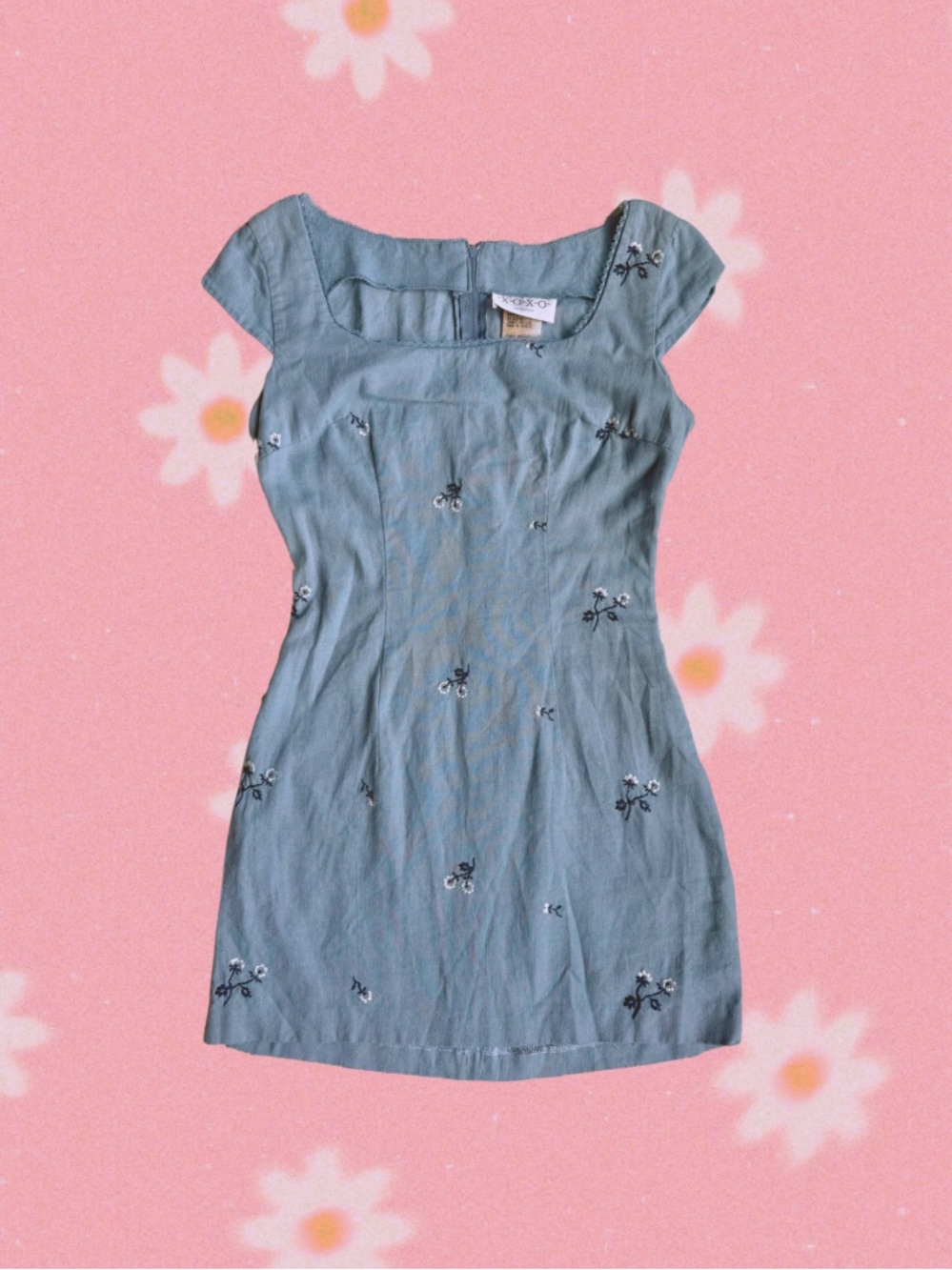 XOXO Vintage Light Blue Embroidered Mini Dress